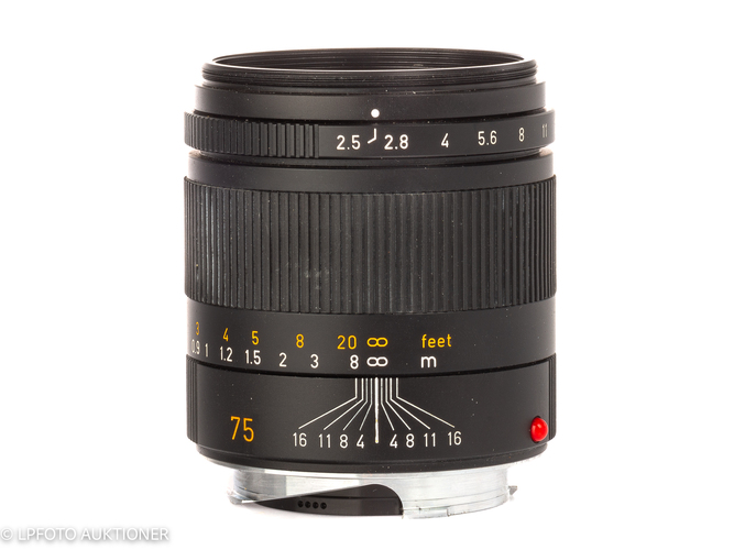 Leica 75/2,5 Summarit-M black #11645 Six Bit lens Sold with Leica Box, Case, Leica hood Mint-  / SOLD