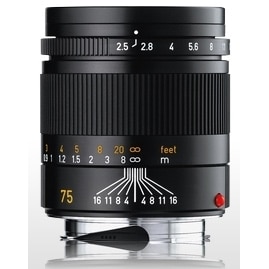 Leica 75/2,5 Summarit-M black #11645 Six Bit lens Sold with Leica Box, Case, Leica hood Mint-  / SOLD