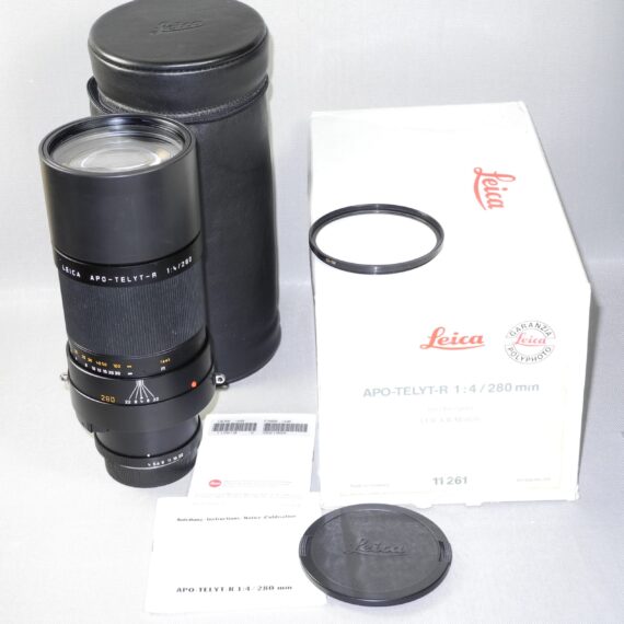 Leica 280/4 APO-Telyt R lens Cat # 11261 With Leica box,Leather case,caps, E77 UVa filter Mint- (Just CLA'd) / SOLD