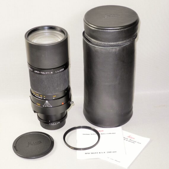 Leica 280/4 APO-Telyt R lens Cat # 11261 With Leica box,Leather case,caps, E77 UVa filter Mint- (Just CLA'd) / SOLD