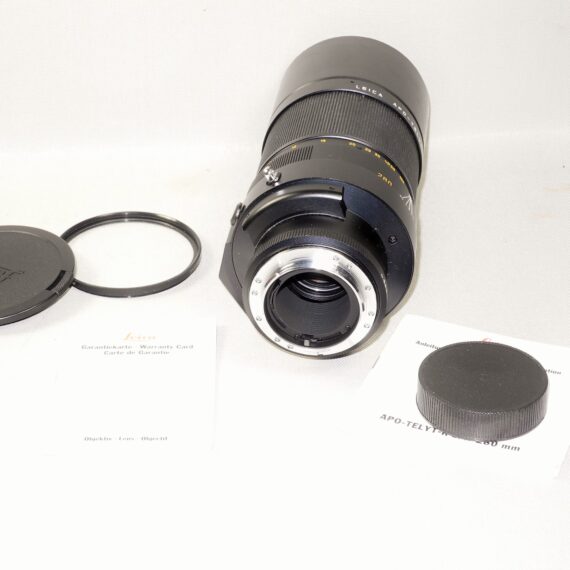 Leica 280/4 APO-Telyt R lens Cat # 11261 With Leica box,Leather case,caps, E77 UVa filter Mint- (Just CLA'd) / SOLD