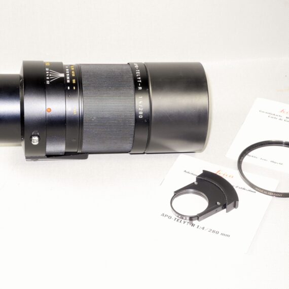 Leica 280/4 APO-Telyt R lens Cat # 11261 With Leica box,Leather case,caps, E77 UVa filter Mint- (Just CLA'd) / SOLD