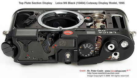Leica M6 Black (10404) Cutaway Display model, 1995 top plate section