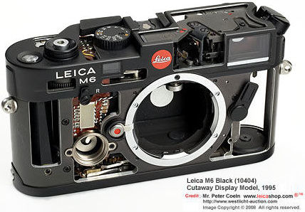 Leica M6 Black (10404) Cutaway Display model, 1995 front view