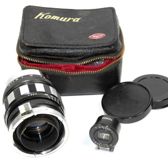 Komura 80/1,8 black lens Nr.4550130  Sankyo Koki Tokyo with case and finder Mint-