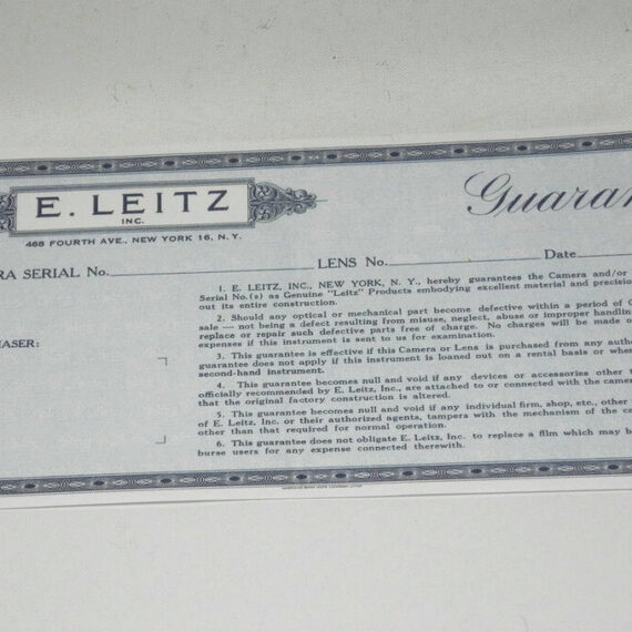 Leica E.Leitz Inc.Camera & Lens Vintage Warranty cards (blue) NEW - Rare find / Free Shipping