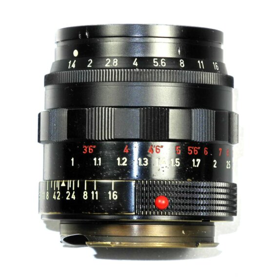 Leica 50/1,4 Summilux Black Paint, Brass Mount lens Sold with hood & caps. SOLD