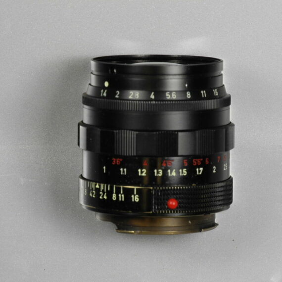 Leica 50/1,4 Summilux Black Paint, Brass Mount lens Sold with hood & caps. SOLD