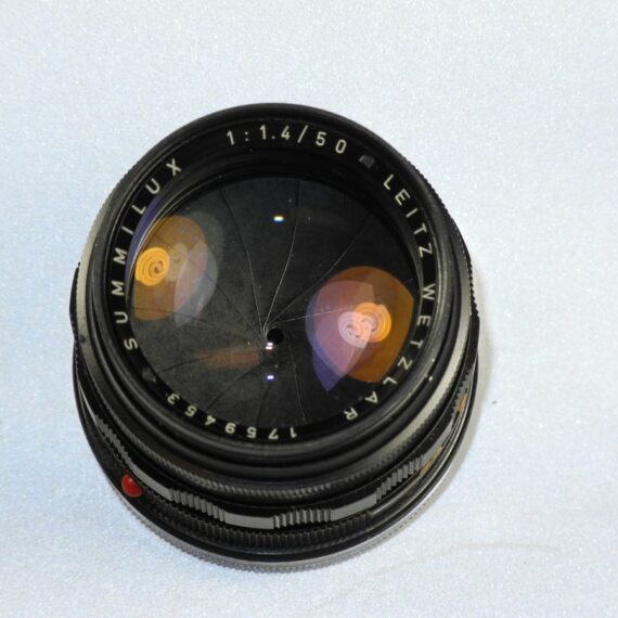 Leica 50/1,4 Summilux Black Paint, Brass Mount lens Sold with hood & caps. SOLD