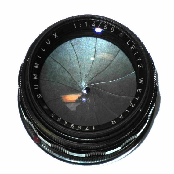 Leica 50/1,4 Summilux Black Paint, Brass Mount lens Sold with hood & caps. SOLD