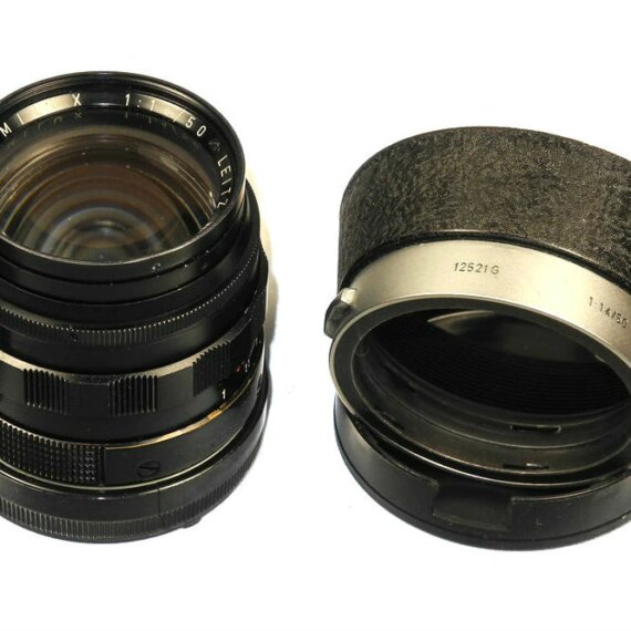 Leica 50/1,4 Summilux Black Paint, Brass Mount lens Sold with hood & caps. SOLD