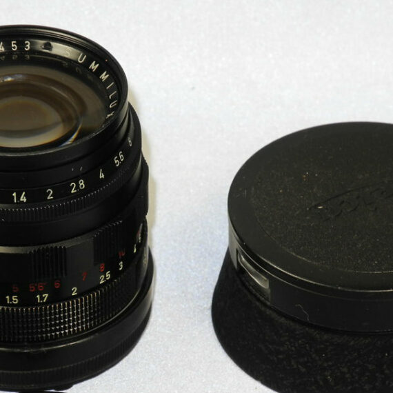 Leica 50/1,4 Summilux Black Paint, Brass Mount lens Sold with hood & caps. SOLD