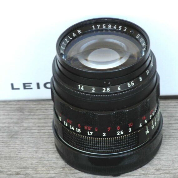 Leica 50/1,4 Summilux Black Paint, Brass Mount lens Sold with hood & caps. SOLD