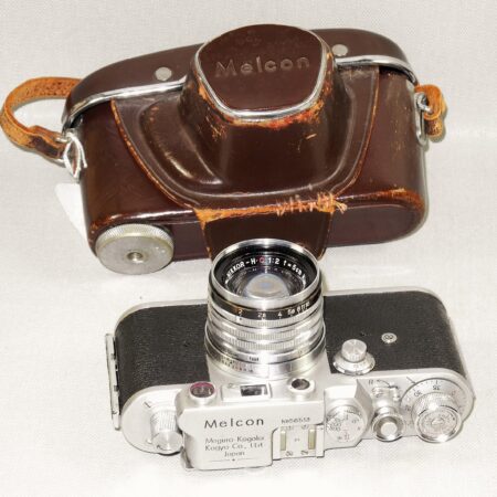 Melcon silver chrome camera Sold With: 5cm f2 Nikkor-H-C "Nippon-Kogaku" Lens & with original case Ex+/++