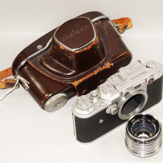 Melcon silver chrome camera Sold With: 5cm f2 Nikkor-H-C "Nippon-Kogaku" Lens & with original case Ex+/++