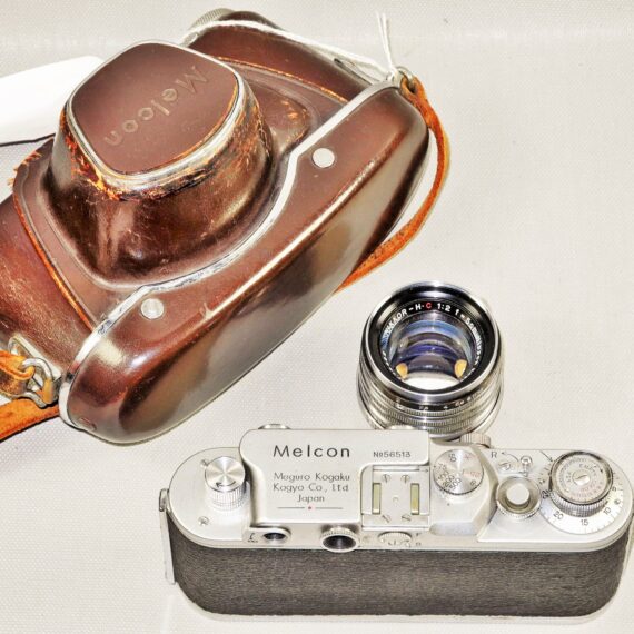 Melcon silver chrome camera Sold With: 5cm f2 Nikkor-H-C "Nippon-Kogaku" Lens & with original case Ex+/++