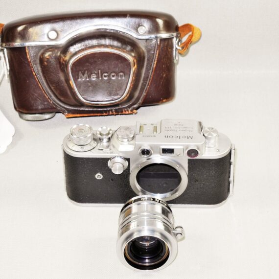 Melcon silver chrome camera Sold With: 5cm f2 Nikkor-H-C "Nippon-Kogaku" Lens & with original case Ex+/++
