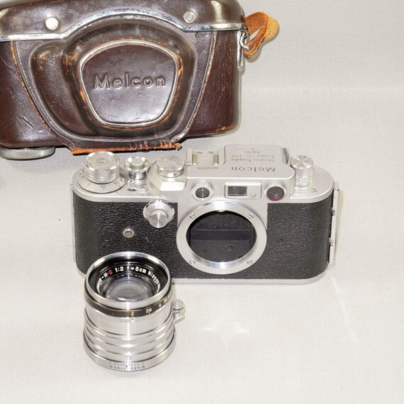 Melcon silver chrome camera Sold With: 5cm f2 Nikkor-H-C "Nippon-Kogaku" Lens & with original case Ex+/++
