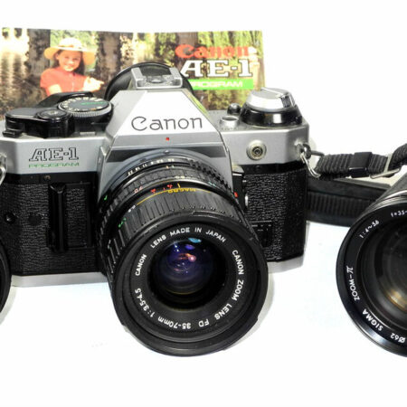 Canon AE-1 Camera Set with 3 lenses