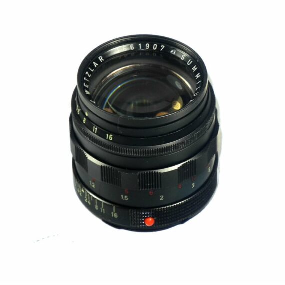 Leica 50/1,4 summilux M black paint early version brass mount lens sold with: Leica hood,caps,Leica lens case ! / RARE SOLD