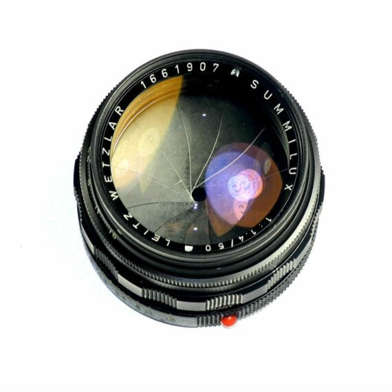 Leica 50/1,4 summilux M black paint early version brass mount lens sold with: Leica hood,caps,Leica lens case ! / RARE SOLD