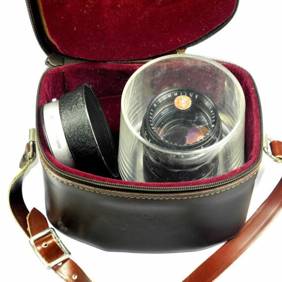 Leica 50/1,4 summilux M black paint early version brass mount lens sold with: Leica hood,caps,Leica lens case ! / RARE SOLD