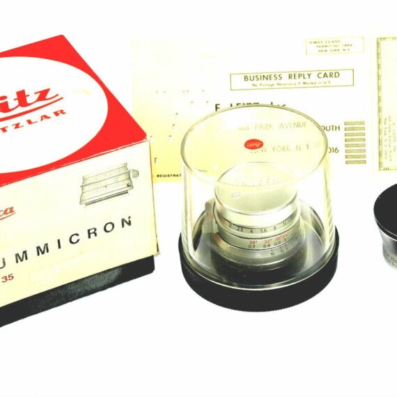 Leica 35/2 Summicron Silver Chrome 8 Elments rare lens with box,warranty cards,hood and filter Mint/-