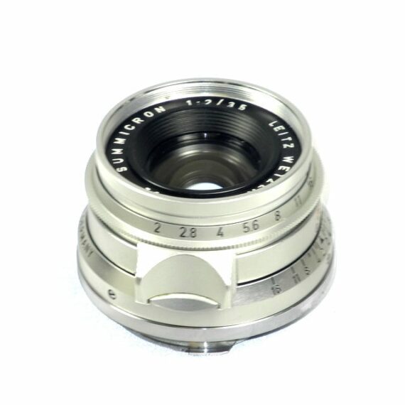 Leica 35/2 Summicron Silver Chrome 8 Elments rare lens with box,warranty cards,hood and filter Mint/-