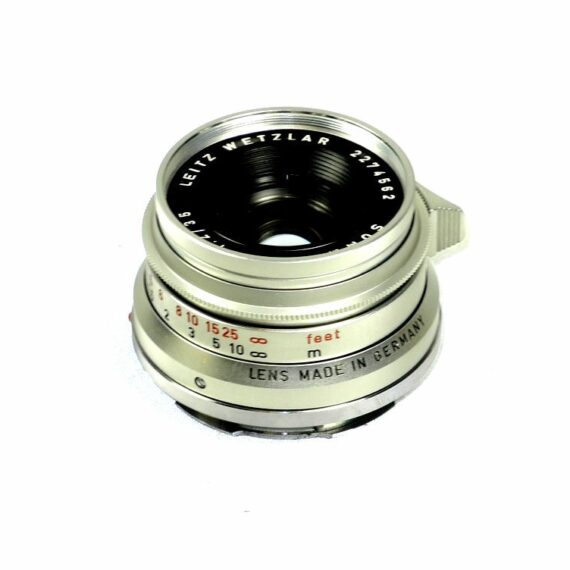 Leica 35/2 Summicron Silver Chrome 8 Elments rare lens with box,warranty cards,hood and filter Mint/-