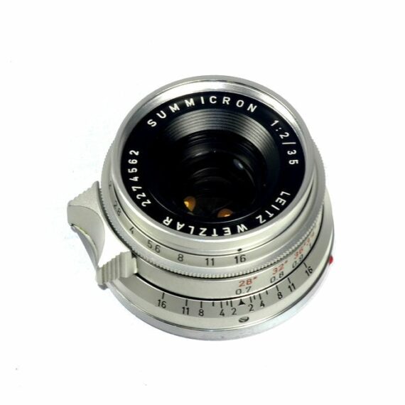 Leica 35/2 Summicron Silver Chrome 8 Elments rare lens with box,warranty cards,hood and filter Mint/-