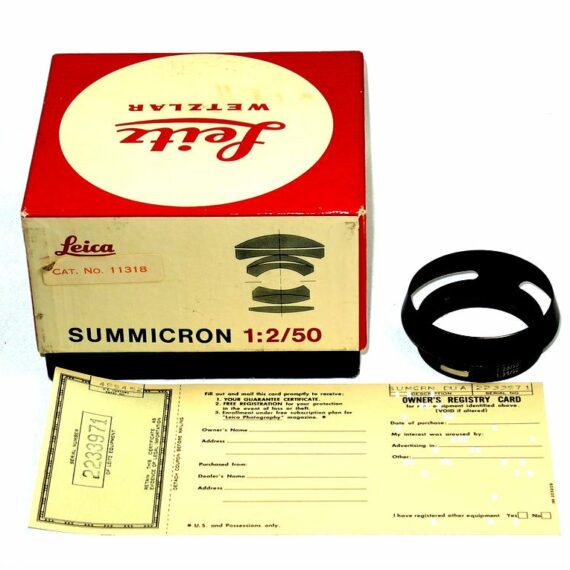 Leica 50/2 Summicron Dual Range with Box,Cards,caps, Hood Mint/- / SOLD