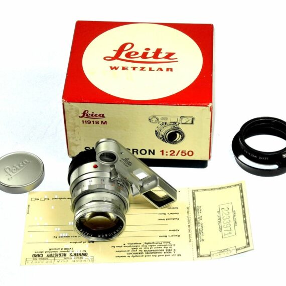 Leica 50/2 Summicron Dual Range with Box,Cards,caps, Hood Mint/- / SOLD