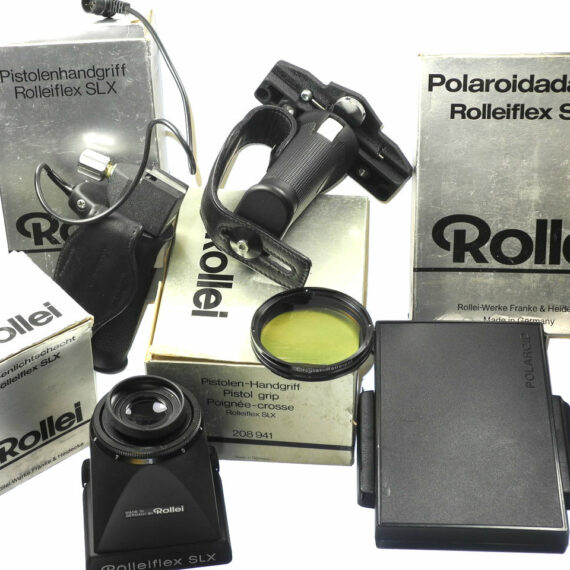 Rollei SLX camera w.80mm lens,prism finder,2 grips,Pol back Mint-