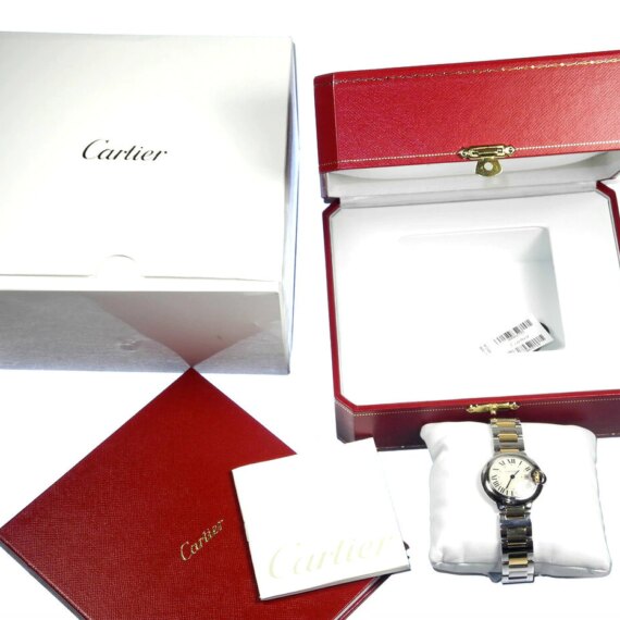 Cartier Ballon Bleu Stainless Steel & 18K Yellow Gold Ladies Watch W/Box,Cards Mint-