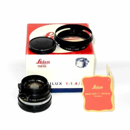 Leica 35/1,4 Summilux (1966) Vintage M mount lens with black paint infinity lock w/ Leica metal hood,Ser 7 filter,box Ex++ / SOLD