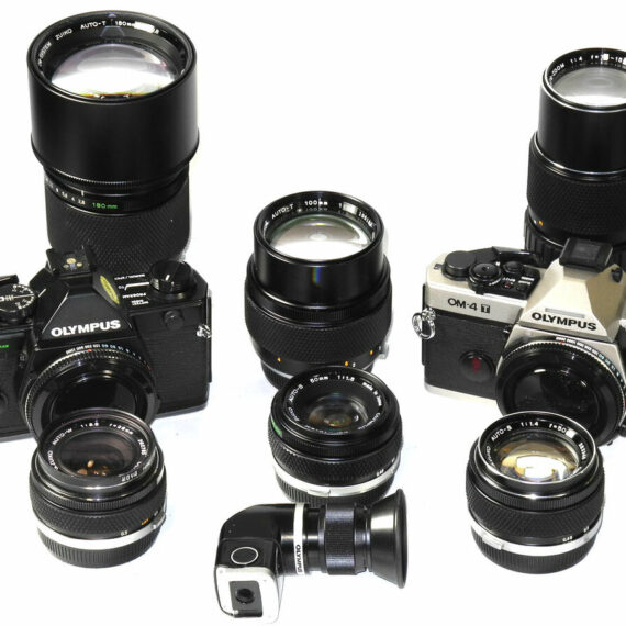 Olympus OM Camera Outfit: With 2 OM cameras & 6 lenses & with finder plus case Mint/- / IN Stock