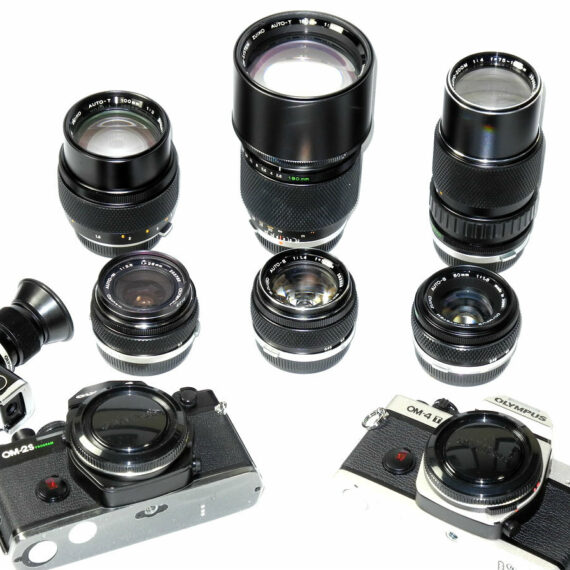 Olympus OM Camera Outfit: With 2 OM cameras & 6 lenses & with finder plus case Mint/- / IN Stock