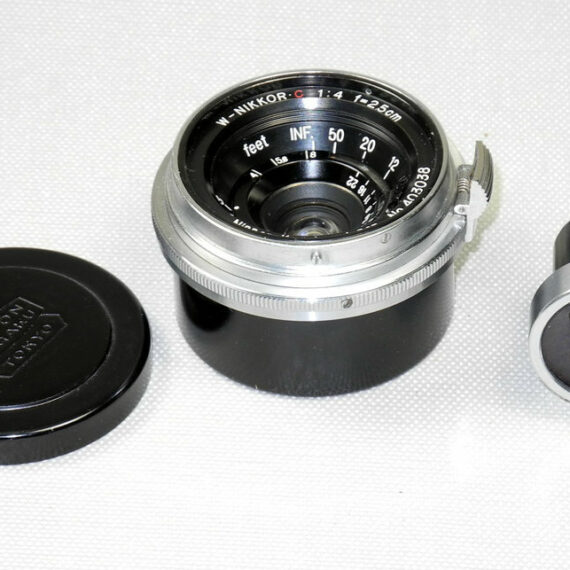 Nikon 2,5cm f4 W-Nikkor-C with Nikkor 2,5cm viewfinder with original case & caps Mint- / SOLD