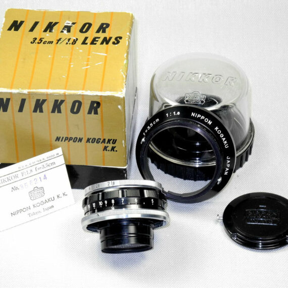 Nikon 3,5cm f1,8 W-Nikkor "Nippon-Kugaku" with  Original Nikon hood,card,caps,box Mint-