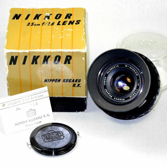 Nikon 3,5cm f1,8 W-Nikkor "Nippon-Kugaku" with  Original Nikon hood,card,caps,box Mint-