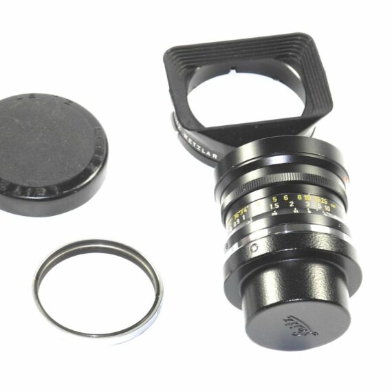 Leica  28mm/2.8  ELMARIT-M #11801 FIRST Type W/black paint infinity lock, 9 ELEMENT ,Leica 28mm metal finder in case,Leica Box,Hood,Caps Ex++/Mint- / Rare/ SOLD