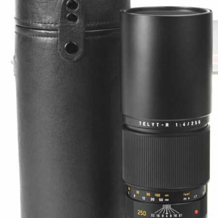 Leica 250/4 Telyt-R (E67) Cat# 11925 With Leica leather lens Case Ex++