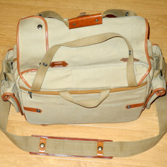 FOGG Latitude Tan & Brown finish camera bag with pouches,inserts & padded strap Ex++