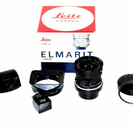 Leica  28mm/2.8  ELMARIT-M #11801 FIRST Type W/black paint infinity lock, 9 ELEMENT ,Leica 28mm metal finder in case,Leica Box,Hood,Caps Ex++/Mint- / Rare/ SOLD