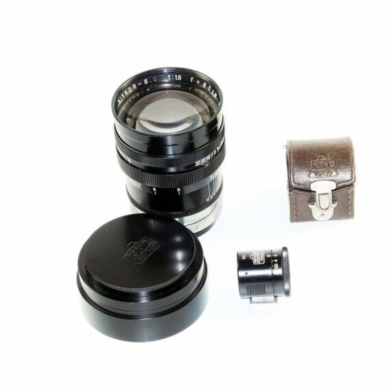 Nikon 8,5cm f1,5 Nikkor-S-C Black Rangefinder "C"lens with hood,caps & finder,case Nice Mint- /sold