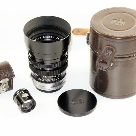 Nikon 8,5cm f1,5 Nikkor-S-C Black Rangefinder "C"lens with hood,caps & finder,case Nice Mint- /sold