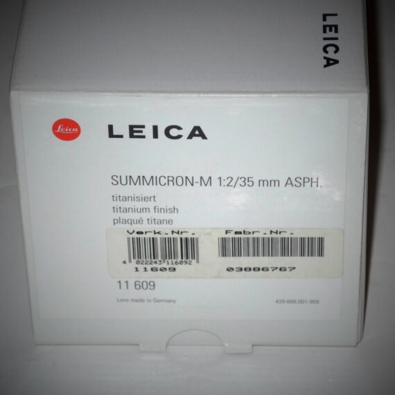 Leica 35/2 Summicron-M Asph. Titanium Cat # 11609 With Box,Hood,Caps,Case LN- / SOLD