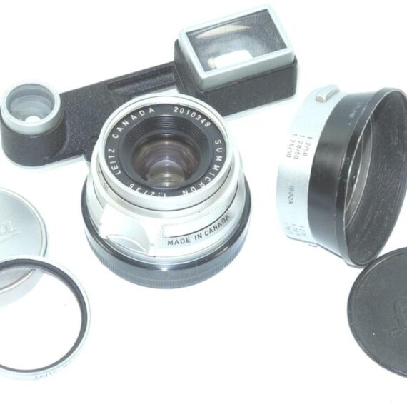 Leica Summicron 35mm 8 Element F2 Lens W/Goggles & Irooa hood,box,caps Nice Ex++