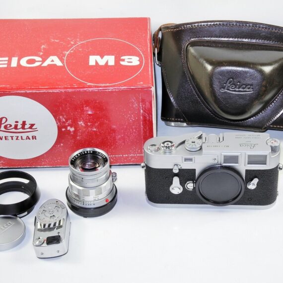 Leica M3 Chrome S.Stroke camera  W/Leica 50/2 Rigid Summicron W/hood,caps,case, MR meter, box Ex++/Mint-/ Free shipping (USA)