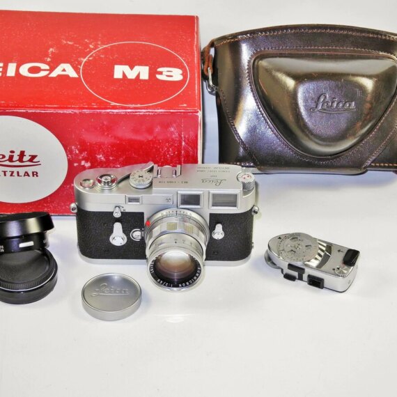 Leica M3 Chrome S.Stroke camera  W/Leica 50/2 Rigid Summicron W/hood,caps,case, MR meter, box Ex++/Mint-/ Free shipping (USA)
